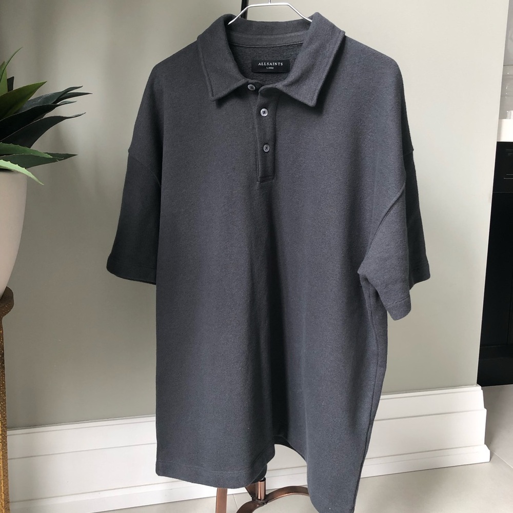AllSaints Easton Short Sleeve Polo Shirt Men’s L, EUC